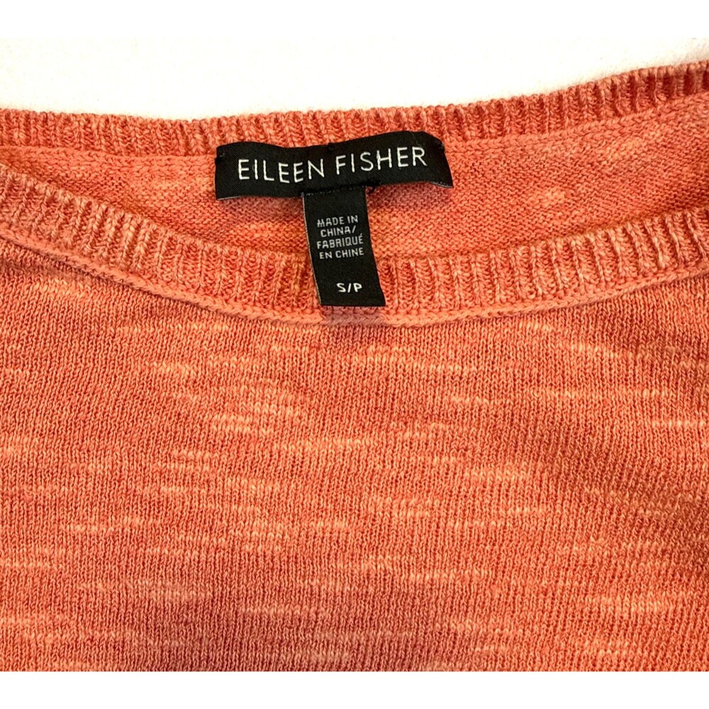 Eileen Fisher Organic Linen Cotton Pink Orange Lightweight Sweater S Guava - Picture 4 of 11